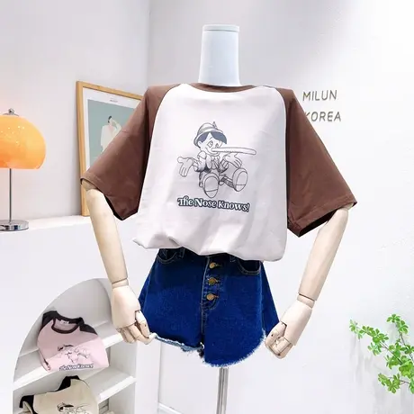 小个子短袖上衣2023春夏季新款别致时髦复古美式插肩袖T恤设计感图片