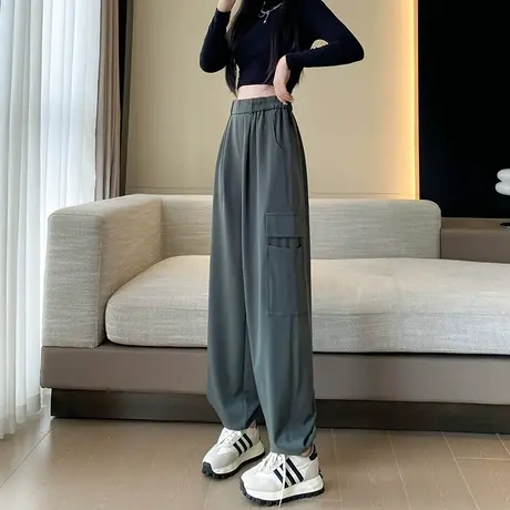 美式工装裤女2023新款春秋高腰宽松显瘦束脚休闲垂感阔腿运动裤子商品大图