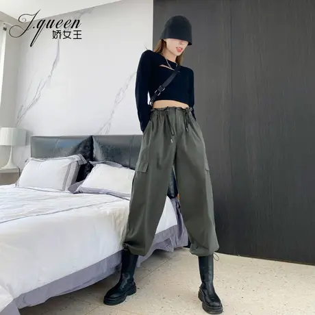 工装裤女束脚显瘦2023秋季新款韩版抽绳bf休闲裤宽松高腰小脚裤子商品大图