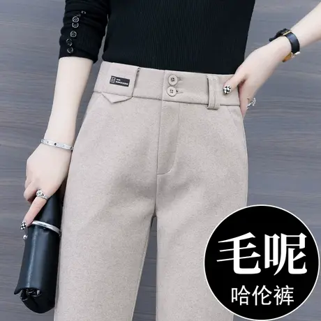 时尚毛呢西装裤女秋冬新款百搭高腰休闲烟管裤职业显瘦小脚哈伦裤图片