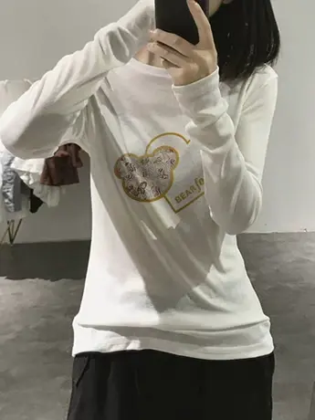 初秋装2023新款欧货仿棉长袖t恤女冬季美式复古内搭打底衫上衣服商品大图