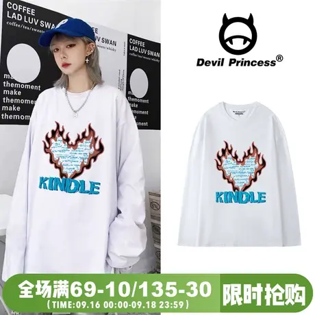 高街甜丧风长袖T恤女ins欧美oversize小众炸街hiphop上衣男女潮牌图片