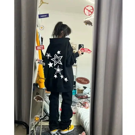 美式复古oversize卫衣女薄款早春ins潮牌宽松小个子连帽上衣外套商品大图