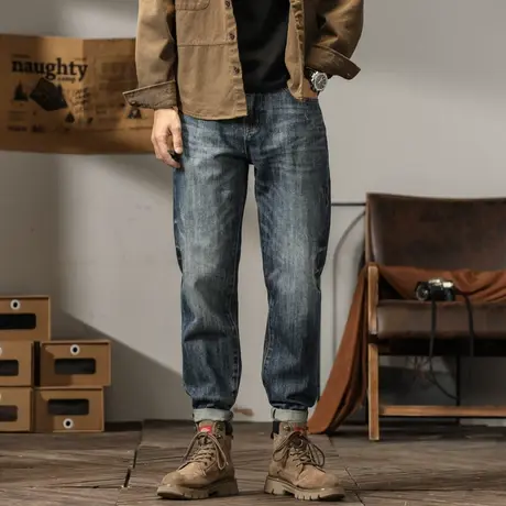 百搭男款牛仔裤复古潮流百搭男士牛仔裤休闲时尚宽松复古牛仔裤商品大图