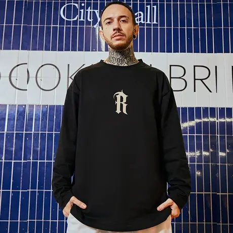 重磅内搭T恤大码男装春秋季纯棉长袖打底衫宽松潮牌简约上衣夏季商品大图