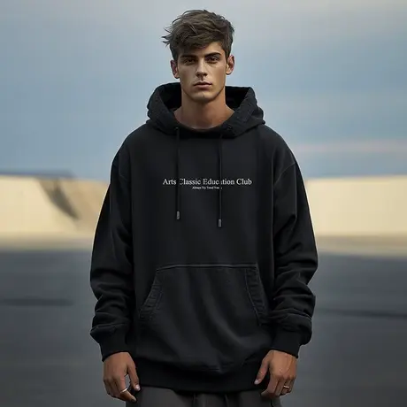 加肥加大码连帽美式重磅复古胖子男装字母宽松做旧卫衣秋冬季外套商品大图