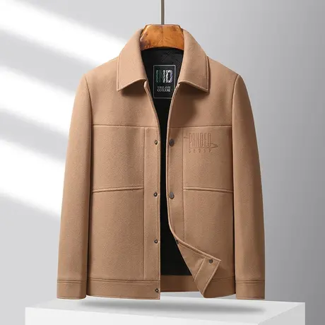 毛呢外套男士秋冬季新款时尚休闲百搭加厚保暖纯色呢子夹克男装潮商品大图