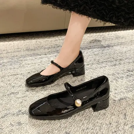 2023秋季新款法式温柔平底玛丽珍鞋女方头银色单鞋软底网红奶奶鞋商品大图