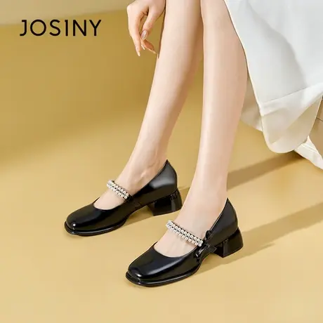 Josiny/卓诗尼粗跟女鞋2023秋季新款复古珍珠玛丽珍单鞋时尚婚鞋商品大图