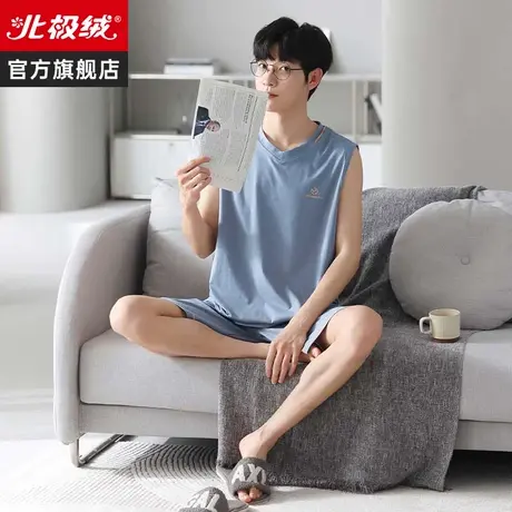 冰丝莫代尔睡衣男夏季背心大码薄款可外穿简约凉感无袖夏天家居服商品大图