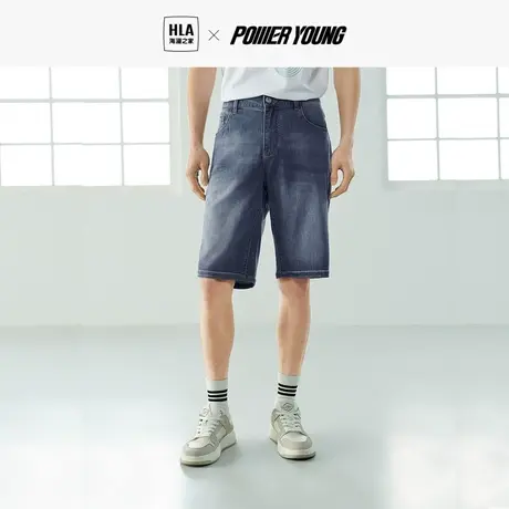 HLA/海澜之家POWER YOUNG牛仔中裤23春夏新款猫须工艺五分短裤男商品大图
