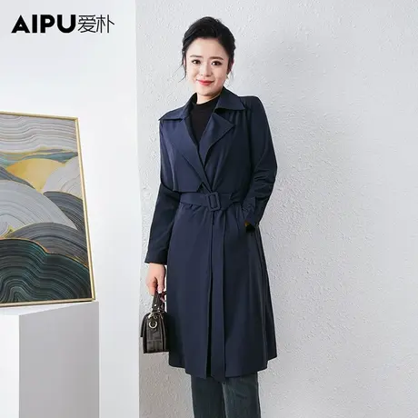 爱朴2024大码女装春新款胖mm洋气韩版重工风显瘦气质系带风衣外套图片