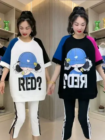 爆款撞色女孩印花短袖t恤女2023春夏新款宽松洋气圆领半袖上衣潮图片