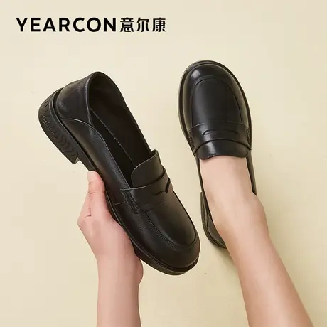 意尔康女鞋2022年新款秋季真皮小皮鞋女平底女士单鞋英伦风乐福鞋商品大图