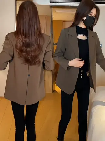 咖色小西装外套女2023年春秋新款高级设计感小众气质休闲西服上衣商品大图
