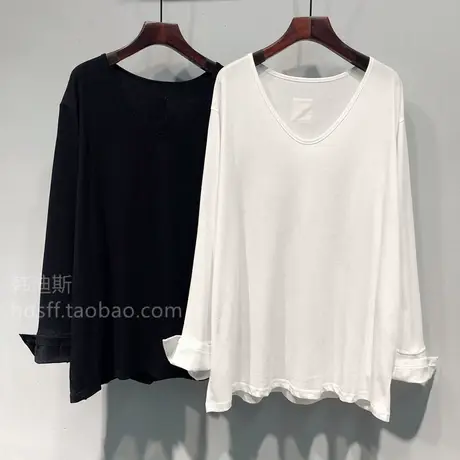 2023秋装 韩国ulzzang新款袖子开叉设计宽松中长款U领长袖T恤女商品大图