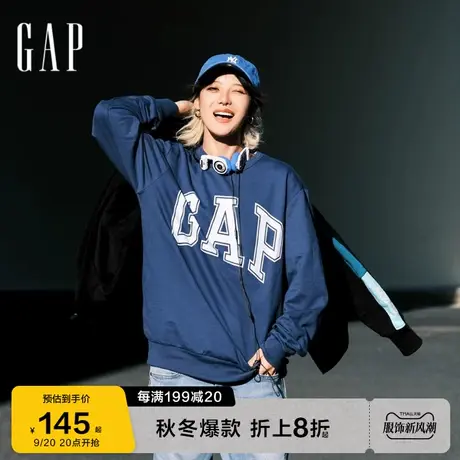 Gap男女装秋季新款LOGO美式复古圆领套头卫衣561835字母运动上衣图片