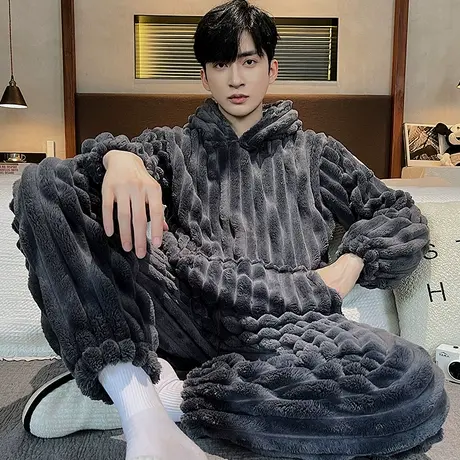 珊瑚绒睡衣男秋冬2023新款冬季加绒加厚男士家居服套装法兰绒冬款图片