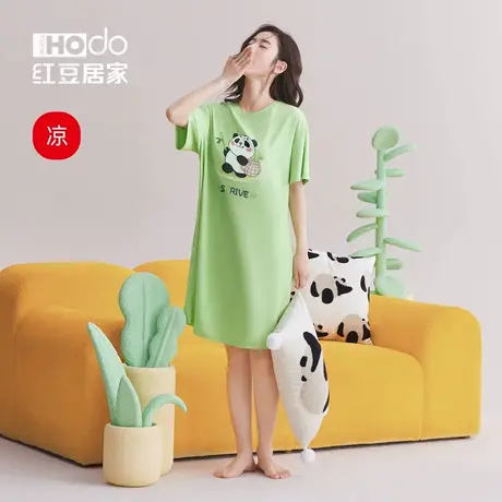 红豆居家【凉凉衣】凉感短袖睡裙熊猫印竹棉纤维夏季薄款女可外穿图片