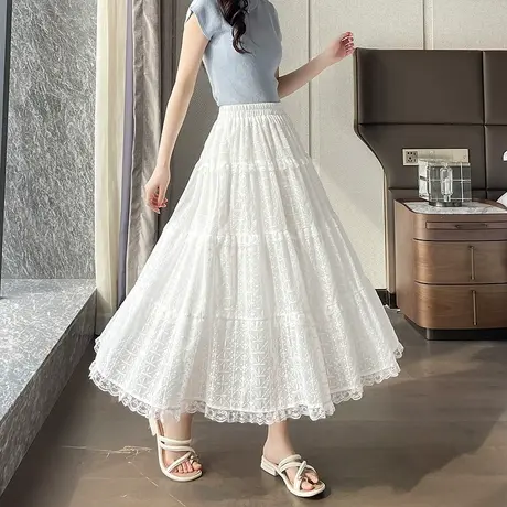 时尚百搭半身裙2025年夏季新款女高腰通勤甜美温柔百搭网纱裙图片