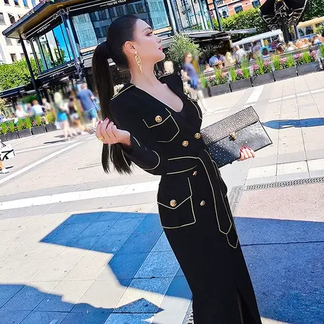 VJE秋季女装大衣新款气质收腰系带双排扣风衣中长款过膝外套商品大图