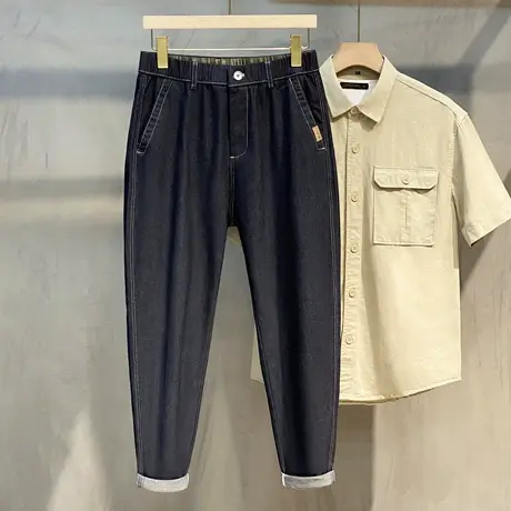 品质男士牛仔裤中青年薄款潮流丹宁九分工装裤商务休闲直筒裤子男图片