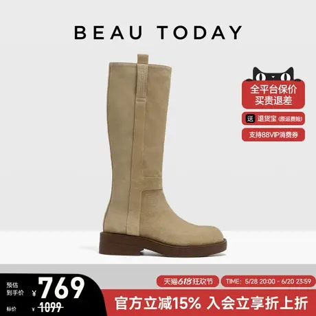 BeauToday真皮长筒靴女新款厚底法式高筒靴夏季BT长靴骑士靴女款图片