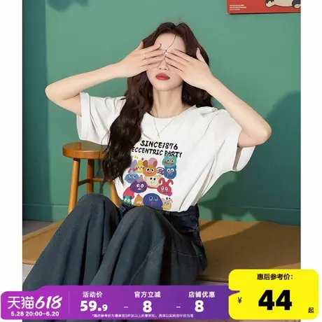 唐狮短袖T恤女2025夏季纯棉T恤女宽松百搭半袖上衣时尚显瘦T恤px商品大图