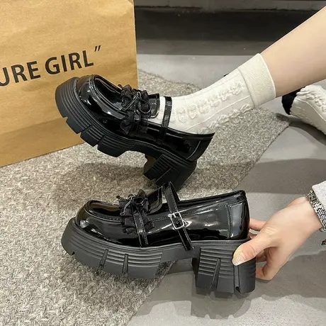 厚底粗跟乐福鞋女2025春季新款英伦风气质配jk单鞋通勤流行小皮鞋图片