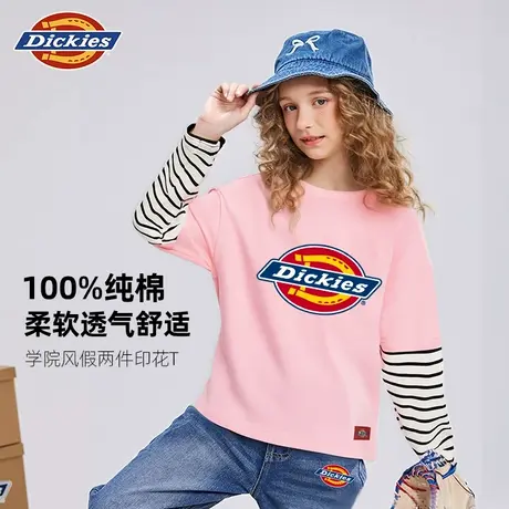 Dickies童装女童长袖t恤女孩美式休闲拼接秋款体恤儿童秋季上衣A图片