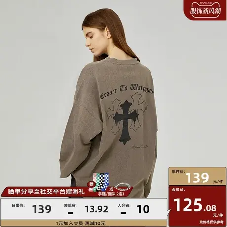 ER十字架卫衣男美式高街ins潮牌情侣打底衫外套秋宽松圆领长袖T恤图片