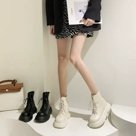厚底马丁靴女春秋单靴2023年新款英伦风短靴大头夏季薄款增高靴子商品大图