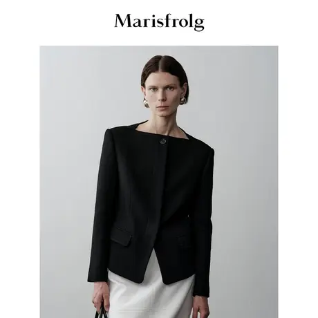 【商场同款】玛丝菲尔2023年冬季新款香风感黑色一字领西装外套商品大图