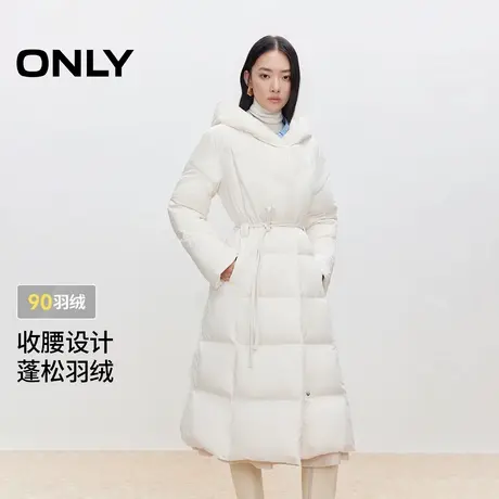 ONLY2025冬季新款腰部显瘦系带90白鸭绒纯色连帽宽松长款羽绒服女商品大图