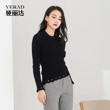 【商场同款】娅丽达设计感洋气v领收腰针织衫女秋季新款休闲毛衣商品大图