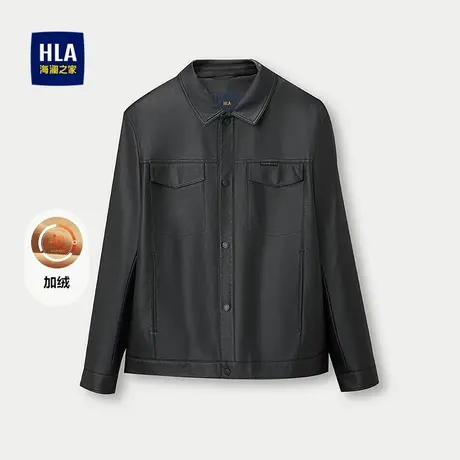 HLA/海澜之家时尚花纹夹克25秋冬新PU皮革质感加绒保暖商务外套男图片
