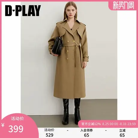 DPLAY2025年秋季新款卡其色风衣外套女洋气复古翻领插肩袖大衣商品大图