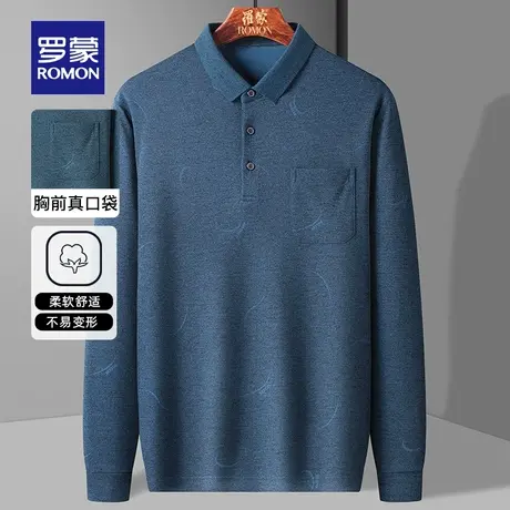 【官方正品】罗蒙长袖T恤男春季新款POLO衫中老年休闲印花爸爸装图片