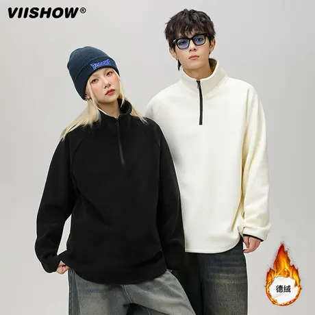 VIISHOW半拉链立领卫衣男美式复古打底衫休闲宽松无帽套头衫上衣商品大图