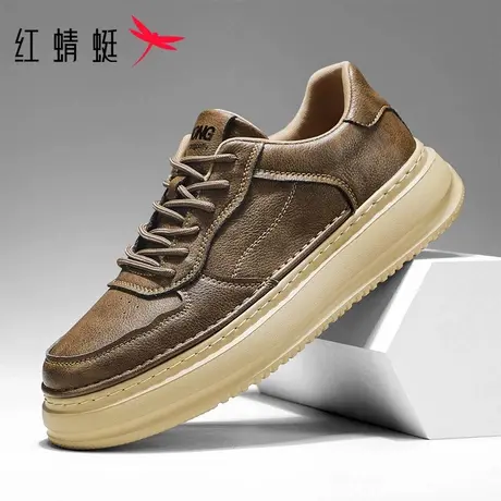 红蜻蜓男鞋2025秋季新款休闲皮鞋百搭潮鞋英伦风增高厚底板鞋子男图片