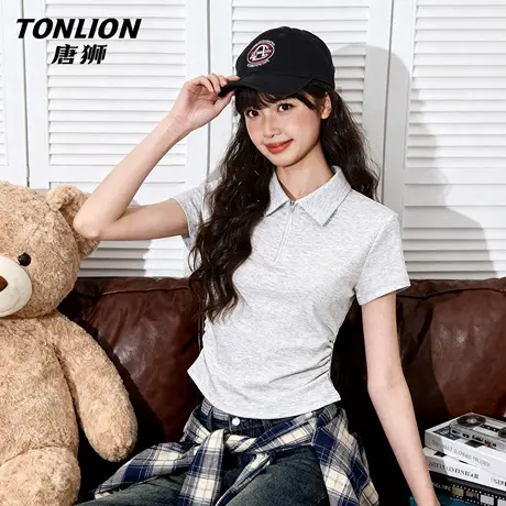 唐狮官方翻领短袖t恤女2026新款夏季polo衫短款显瘦小个子上衣VC图片