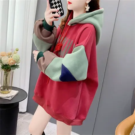 加绒加厚连帽卫衣女2022新款秋冬洋气减龄宽松oversize设计感外套商品大图