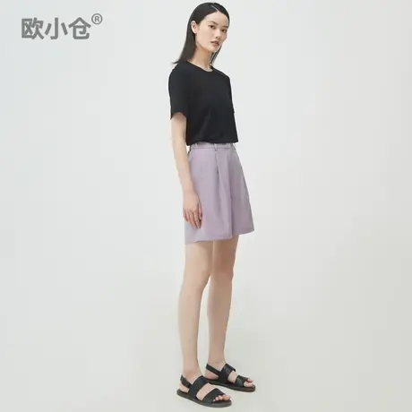 欧小仓 垂感打褶五分裤 薄款西装短裤女夏阔腿中裤商品大图