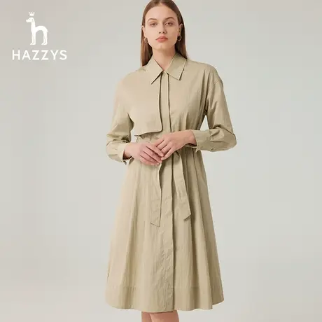 【商场同款】Hazzys哈吉斯收腰长款连衣裙女秋季新款通勤长袖裙子图片