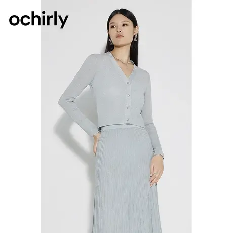 黑标系列 欧时力 超细金银丝针织开衫女新款春装修身短款外套商品大图