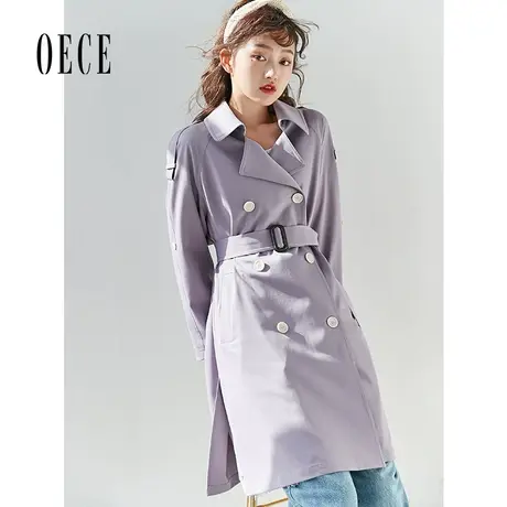 【买1送1】Oece春装 帅气复古英伦气质中长款修身风衣外套韩版商品大图
