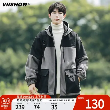 VIISHOW摇粒绒夹克男美式宽松外套秋冬季潮牌休闲户外冲锋衣上衣商品大图