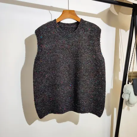 彩色点点针织马甲女2023秋冬新款圆领显瘦设计感小众毛衣背心外穿图片