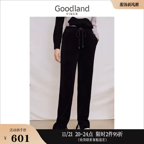 Goodland美地女装2023冬季柔软舒适灯芯绒休闲裤直筒运动长裤商品大图