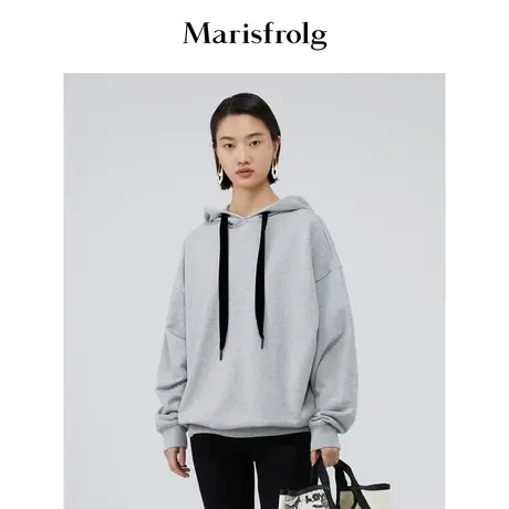玛丝菲尔连帽卫衣女装秋季新款灰色套头纯棉宽松休闲上衣百搭商品大图